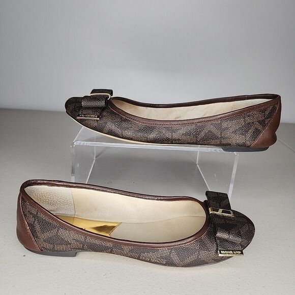 Michael KORS KIERA SIGNATURE PVC BOW MK LOGO  BALLET FLATS Loafers US 9 - Picture 1 of 8
